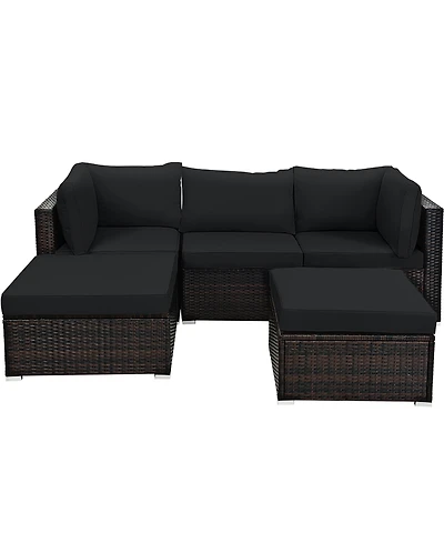 5PCS Patio Rattan Furniture Set Sectional Conversation Set Ottoman Table