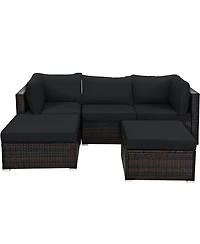 5PCS Patio Rattan Furniture Set Sectional Conversation Set Ottoman Table