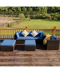 5PCS Outdoor Patio Rattan Furniture Set Sectional Conversation