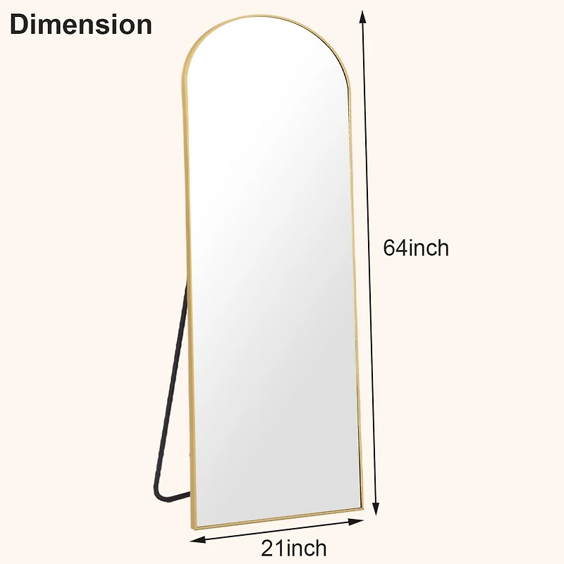 Homlux 21"x64" Arched Full Length Mirror with Gold Aluminum Frame, Free Standing, Leaning, Wall Mounted