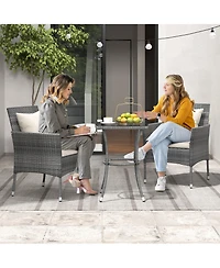 Gymax 3-Piece Patio Furniture Set Pe Wicker Conversation Bistro Set w/ A Tempered Glass Table
