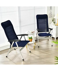 Slickblue 2Pcs Patio Dining Chair with Adjust Portable Headrest-Blue
