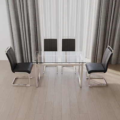 Streamdale Furniture Elegant Glass Dining Table Set with Pu Leather Chairs