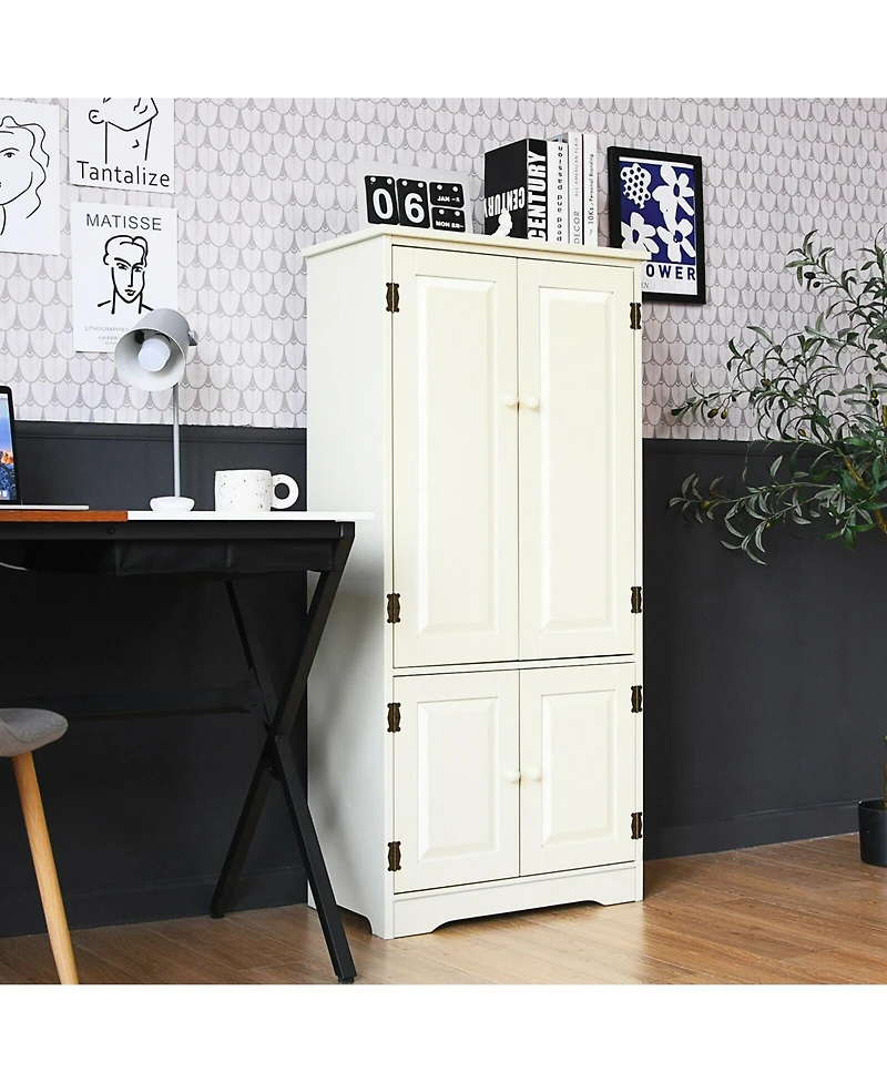 Slickblue Accent Floor Storage Cabinet with Adjustable Shelves Antique 2-Door-Cream White