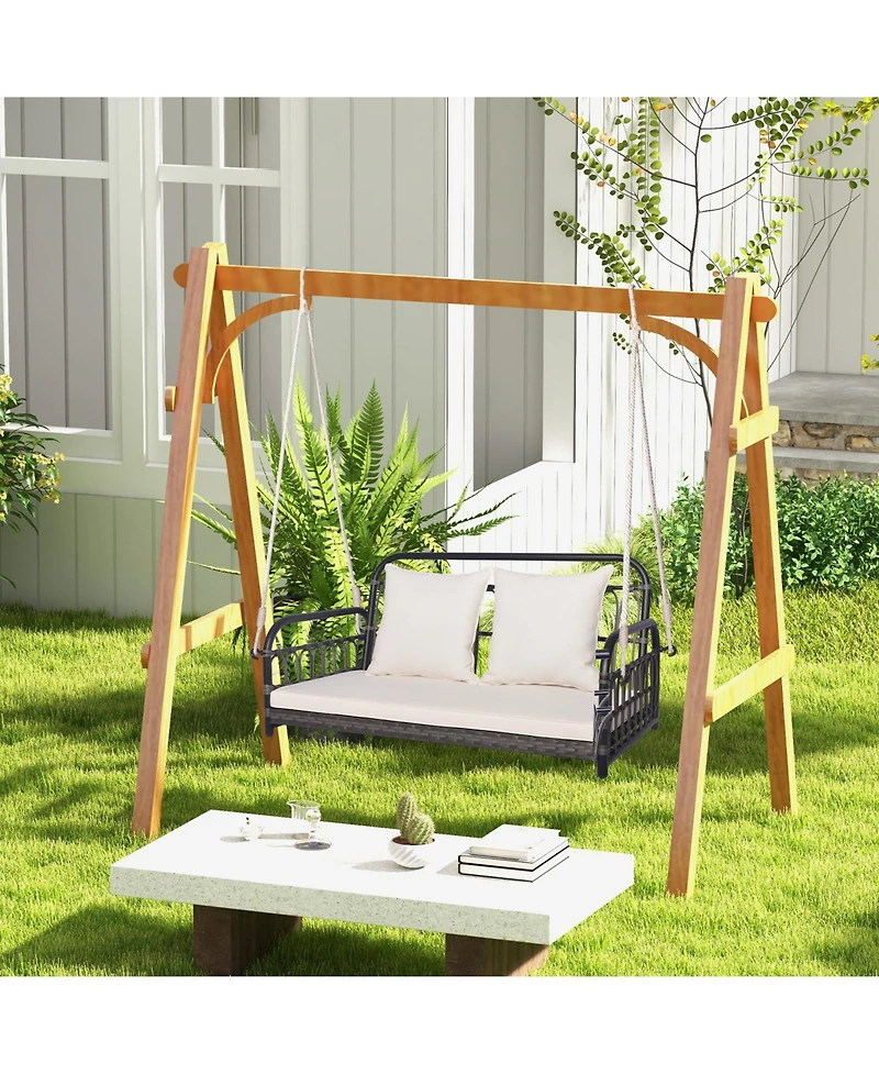 Slickblue 2-Person Outdoor Hanging Chair with Ropes-Grey