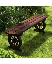 Slickblue Patio Rustic Wood Bench with Wagon Wheel Base