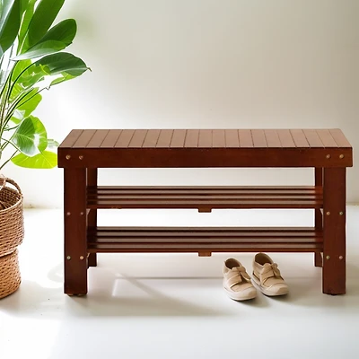 Streamdale Pina Quality Solid Wood Shoe Bench, Cherry Finish