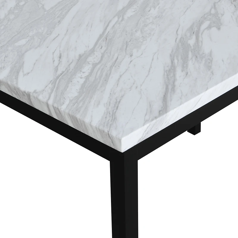 Streamdale Noyes Metal Dining Table with Laminated Faux Marble Top, Off-white