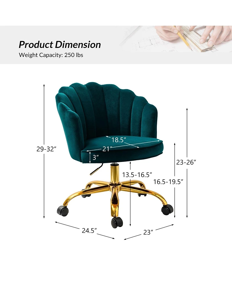Hulala Home Woman Modern Cute Shell Back Upholstered Desk Chair for Vanity, Living Room