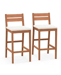 Slickblue Set of 2 Outdoor Wood Barstools with Soft Seat Cushion-Off White