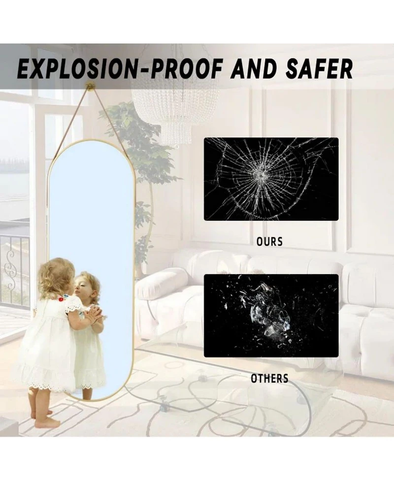 Homlux Oval Wall Mounted Mirror 16"x48" in Gold
