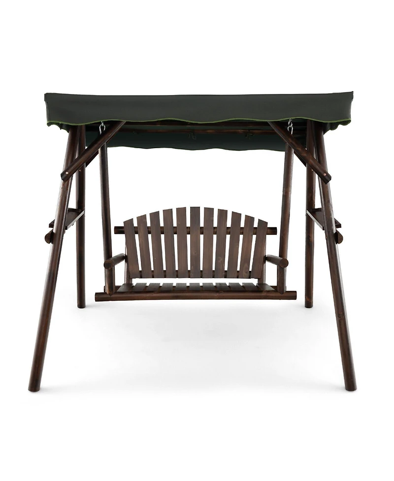 Slickblue 2-Person Outdoor Wooden Porch Swing with an Adjustable Canopy