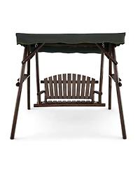 Slickblue 2-Person Outdoor Wooden Porch Swing with an Adjustable Canopy