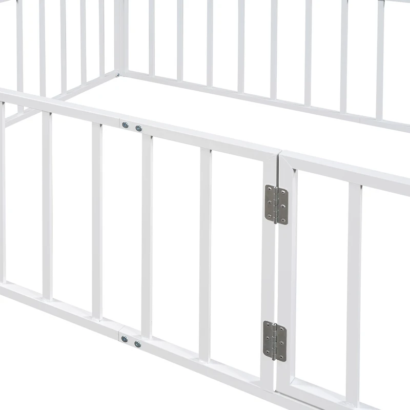Streamdale Full Metal Floor Bed Frame with Fence and Door, White