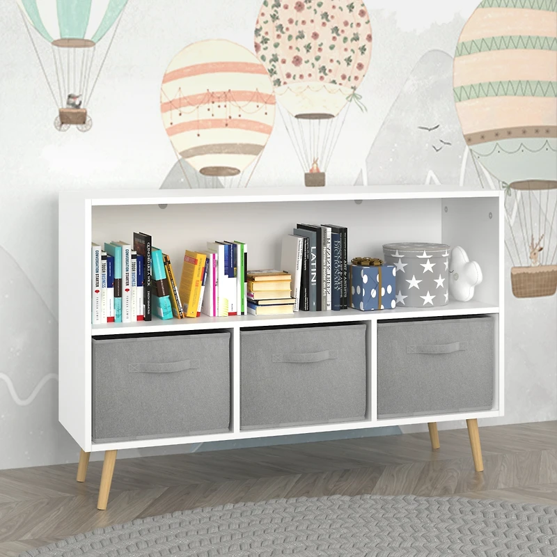 Kids Bookcase with Fabric Drawers & Toy Storage
