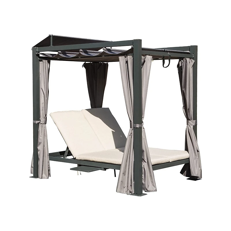 Streamdale Outdoor Double Chaise Daybed with Canopy & Cup Holder