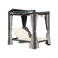 Streamdale Outdoor Double Chaise Daybed with Canopy & Cup Holder