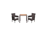 Slickblue 3 Pieces Patio Wicker Furniture Set wih Acacia Wood Table Top and Chair Cushiones