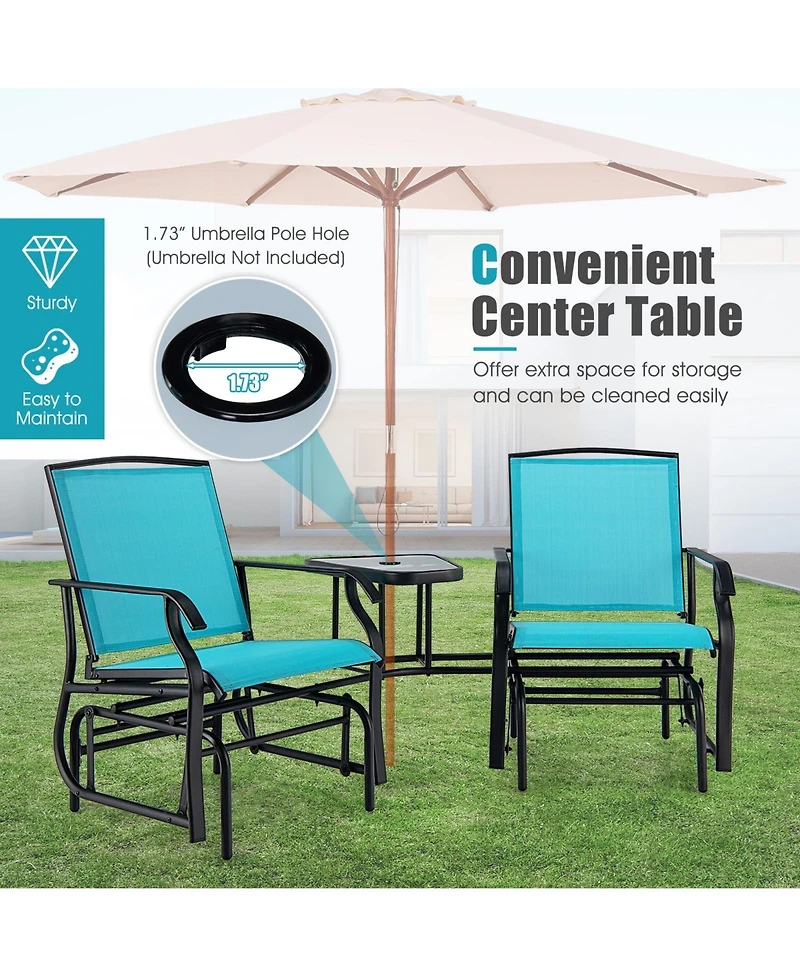 Slickblue Double Swing Glider Rocker Chair set with Glass Table