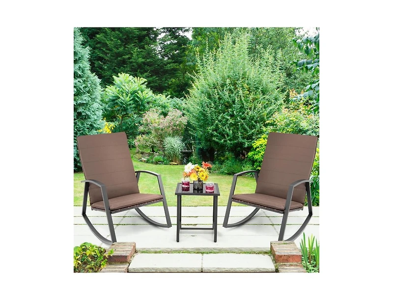 Slickblue 3 Pieces Patio Rattan Rocking Furniture Set