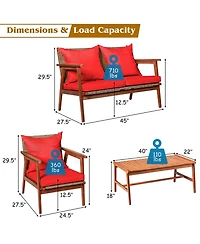 8PCS Patio Rattan Furniture Set Acacia Wood Frame Cushioned Sofa Chair Navy