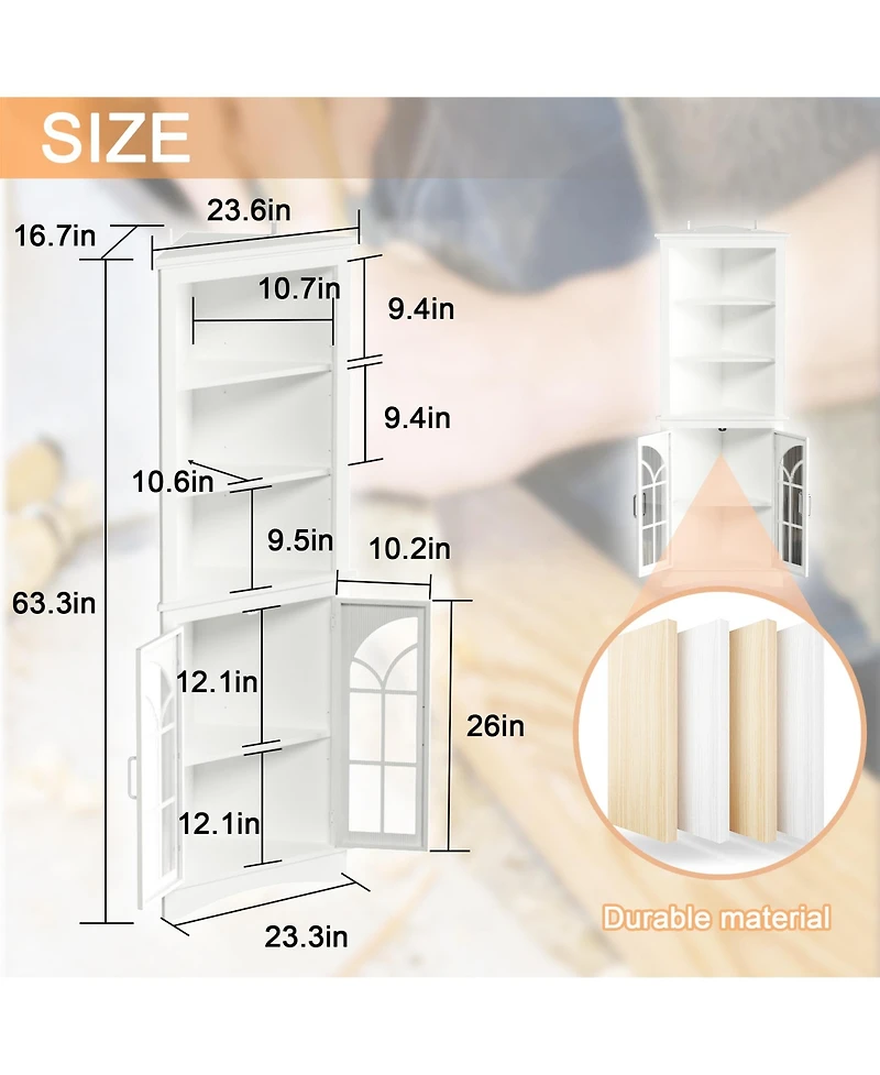 Spacious 3-Tier Corner Cabinet with Antiqued Glass for Versatile Storage