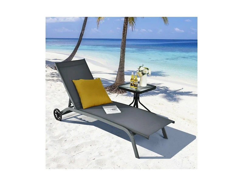 Slickblue 6-Poisition Adjustable Outdoor Chaise Recliner with Wheels