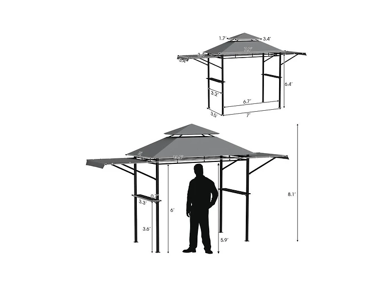 Slickblue 13.5 x 4 Feet Patio Bbq Grill Gazebo Canopy with Dual Side Awnings