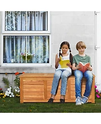 Slickblue 47 Gallon Acacia Wood Storage Bench Box for Patio Garden Deck