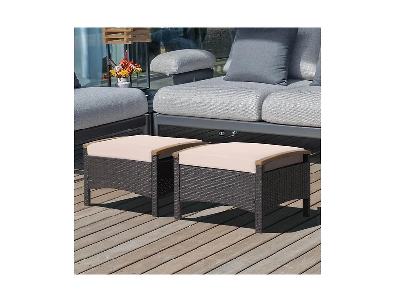 Slickblue Set of 2 Fade-Resistant Wicker Patio Ottoman