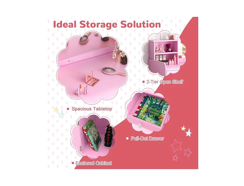 Slickblue Kids Vanity Table and Chair Set with Shelves Drawer Cabinet