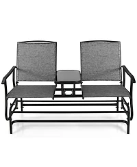 Slickblue 2-Person Double Rocking Loveseat with Mesh Fabric and Center Tempered Glass Table