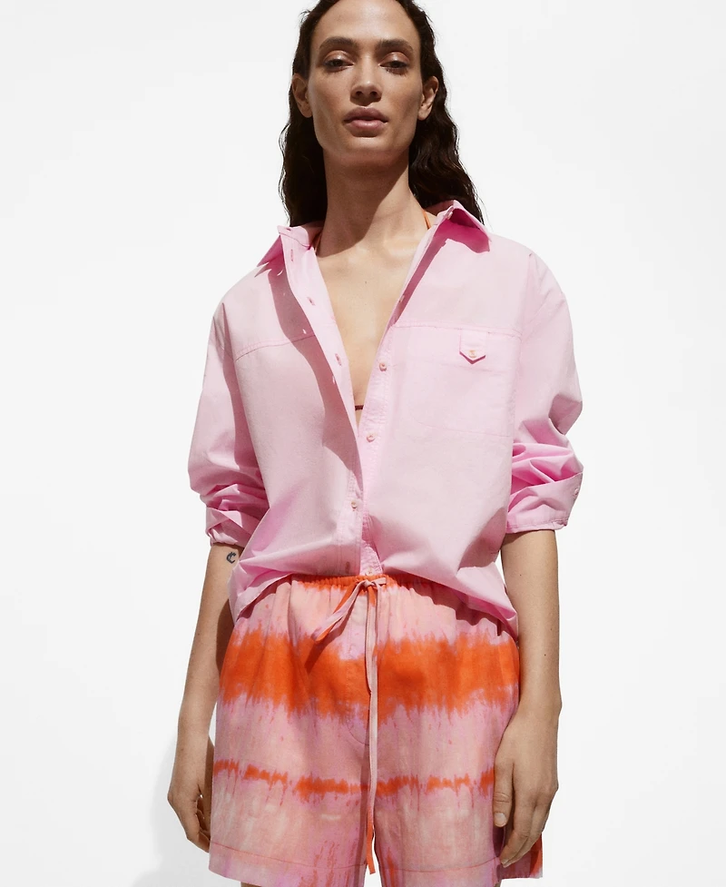 Mango Women's Decorative Button Cotton Shirt
