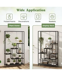 Slickblue 6-Tier Tall Plant Stand 71" Metal Indoor Shelf with 10 Hanging Hooks