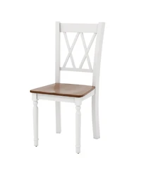 Set of 2 Farmhouse Dining Chairs with Solid Rubber Wood Seats for Kitchen