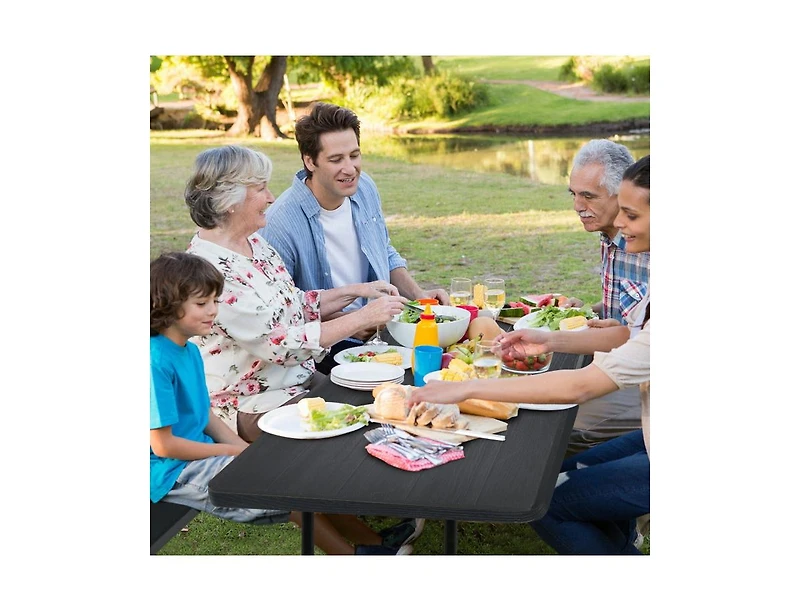 Slickblue Indoor and Outdoor Folding Picnic Table Bench Set with Wood-like Texture