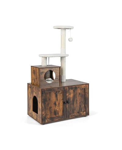 Cat Tree with Litter Box Enclosure with Cat Condo