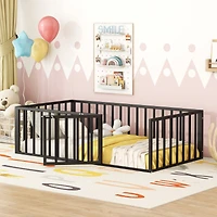 Streamdale Twin Metal Floor Bed Frame with Fence and Door, White