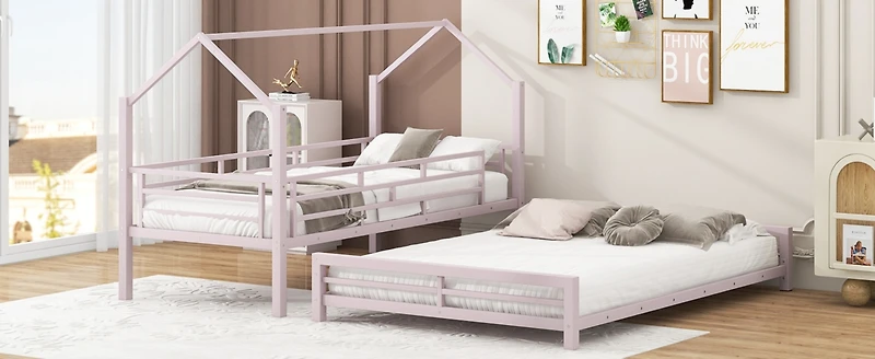 Streamdale Metal House Bunk Bed, Twin over Full, Pink