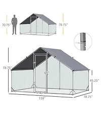 Simplie Fun Metal Chicken Coop Run with Cover, Walk-In Outdoor Poultry Pen for Rabbits, Ducks, Large Hen House for Yard, 10' x 6.5' x 6.5', Silver