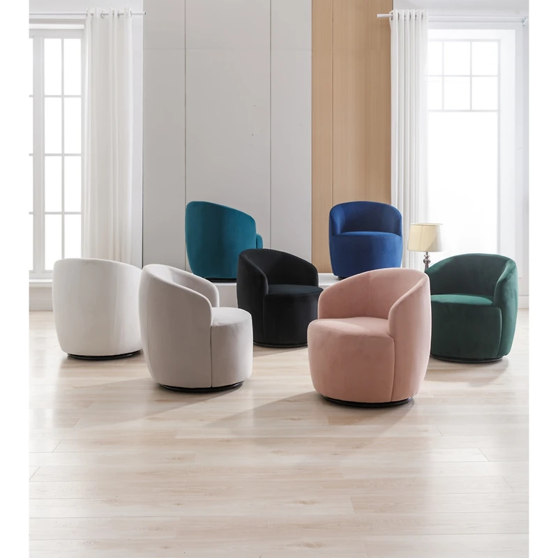 Streamdale Furniture Velvet Fabric Swivel Accent Armchair Barrel Chair With Powder Coating Metal Ring
