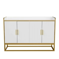 Modern Kitchen Buffet Storage Cabinet Cupboard White Gloss With Metal Legs For Living Room Kitchen