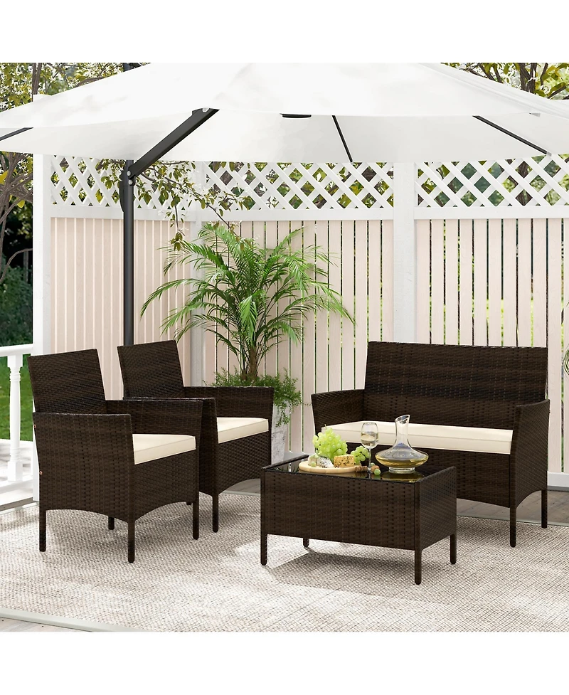 Slickblue 4 Piece Patio Rattan Conversation Set with Cozy Seat Cushions