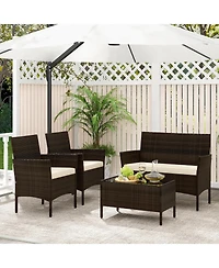 Slickblue 4 Piece Patio Rattan Conversation Set with Cozy Seat Cushions