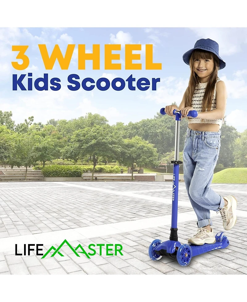 Lifemaster Kids Scooter – Children and Toddler 3 Wheel Kick Led Lights Illuminate when Rolling– Adjustable Handle