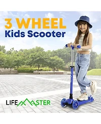 Lifemaster Kids Scooter – Children and Toddler 3 Wheel Kick Led Lights Illuminate when Rolling– Adjustable Handle