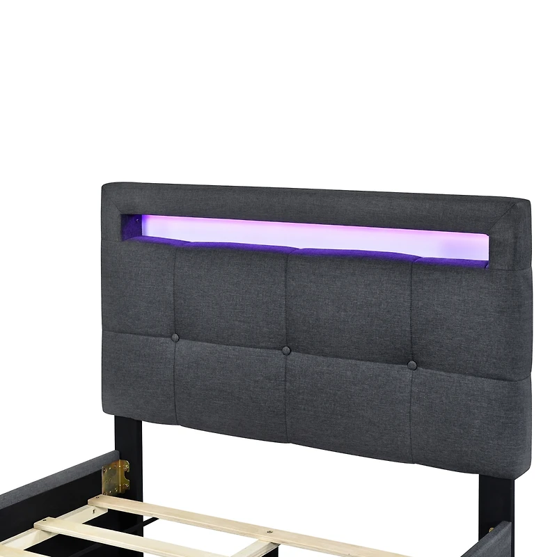 Streamdale Twin Upholstered Led Platform Bed with Drawers