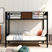 Simplie Fun Full-Over-Full Bunk Bed Modern Style Steel Frame Bunk Bed With Safety Rail, Built-In Ladder