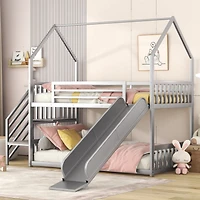 Simplie Fun Twin Size Metal Bunk Bed House Bed With Slide And Staircase