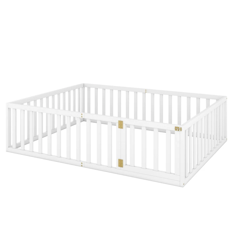 Streamdale Queen Wood Floor Bed Frame With Fence And Door